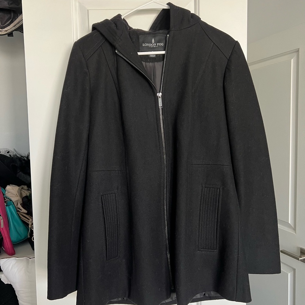 London Fog Black Hooded Coat